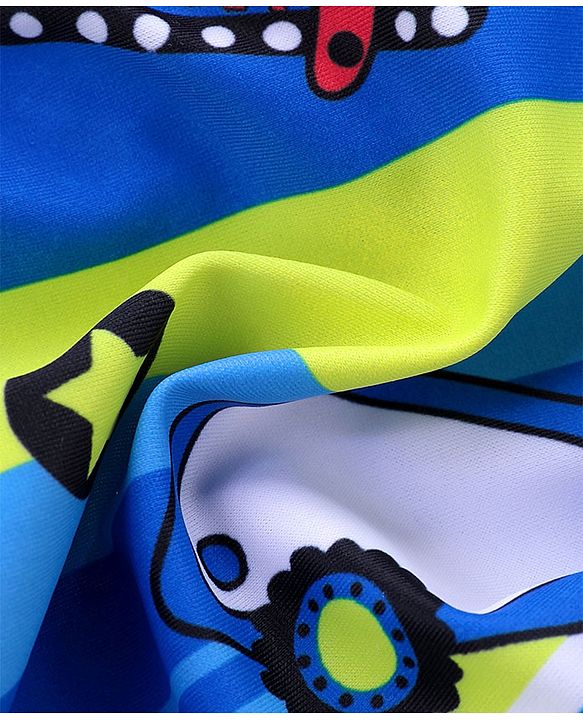 Babyhug Swimming Trunks with Cap Vehicle Print - Blue