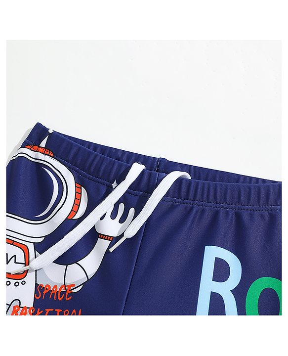 Babyhug Swimming Trunks with Cap Astronaut Print - Blue