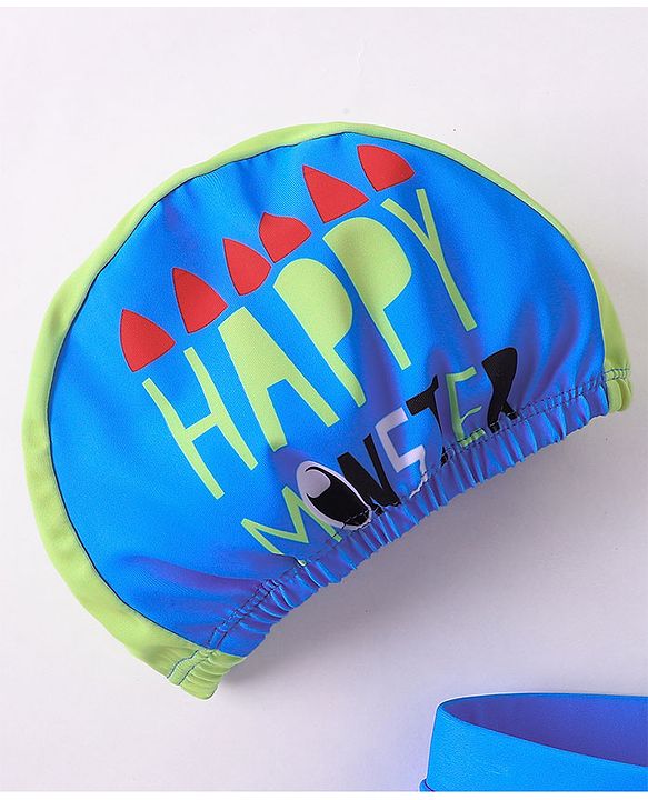 Babyhug Swimming Trunks with Cap Dino Print - Yellow & Blue