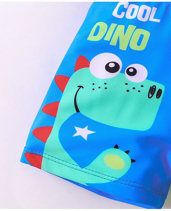 Babyhug Swimming Trunks with Cap Dino Print - Yellow & Blue