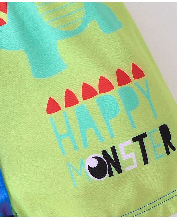 Babyhug Swimming Trunks with Cap Dino Print - Yellow & Blue