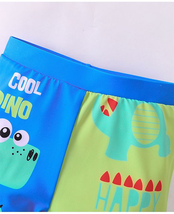 Babyhug Swimming Trunks with Cap Dino Print - Yellow & Blue