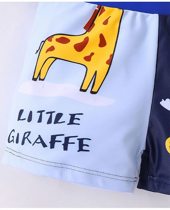 Babyhug Swimming Trunks with Cap Giraffe Print - Navy Blue