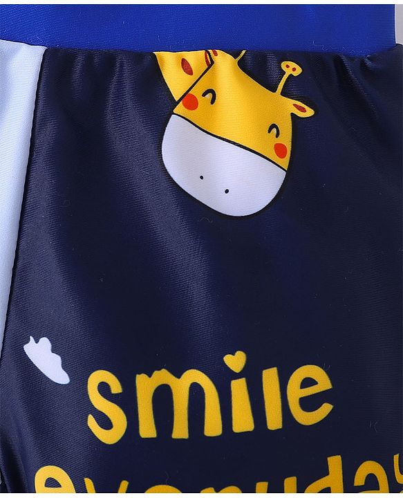 Babyhug Swimming Trunks with Cap Giraffe Print - Navy Blue