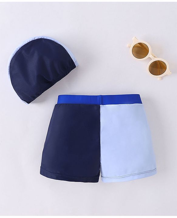 Babyhug Swimming Trunks with Cap Giraffe Print - Navy Blue