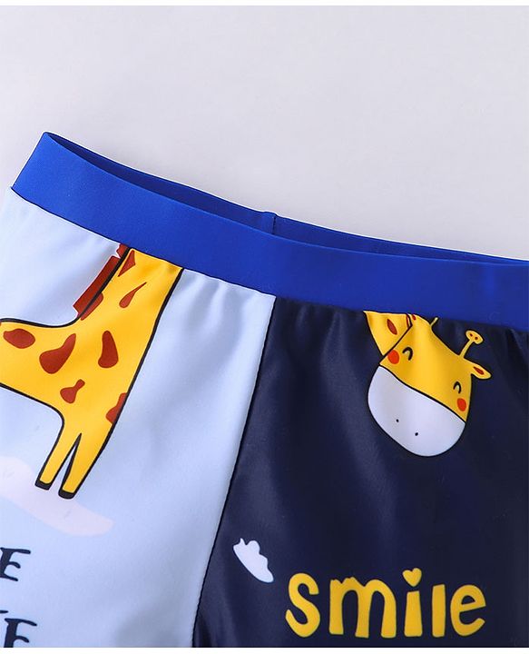 Babyhug Swimming Trunks with Cap Giraffe Print - Navy Blue