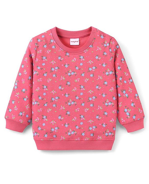 Babyhug Cotton Knit Full Sleeves Floral & Dino Graphics Sweatshirts Pack of 2 - Pink & Yellow