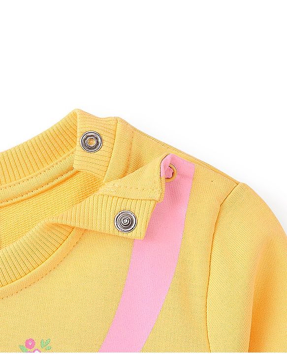 Babyhug Cotton Knit Full Sleeves Floral & Dino Graphics Sweatshirts Pack of 2 - Pink & Yellow