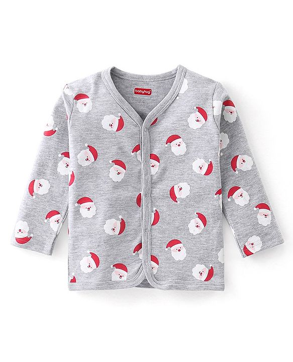 Babyhug 100% Cotton Full Sleeves Vests Striped & Christmas Theme Print Pack Of 3 - Grey Red & Blue