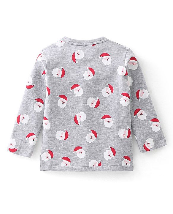 Babyhug 100% Cotton Full Sleeves Vests Striped & Christmas Theme Print Pack Of 3 - Grey Red & Blue