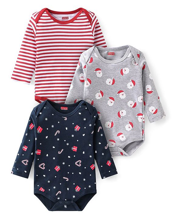 Babyhug Cotton Knit Full Sleeves Onesie Stripes Design - Multicolour