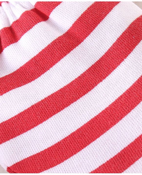 Babyhug 100% Cotton Knit Cap Mittens & Booties With Stripes - Red