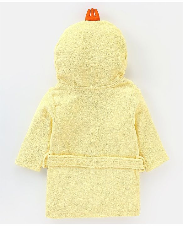 Babyhug Terry Woven Full Sleeves Hooded Bath Robe With Duck Patch- Yellow