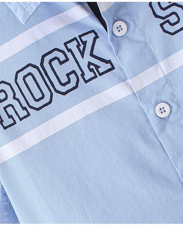 Babyhug Cotton Woven Full Sleeves Text Printed Shirt - Blue