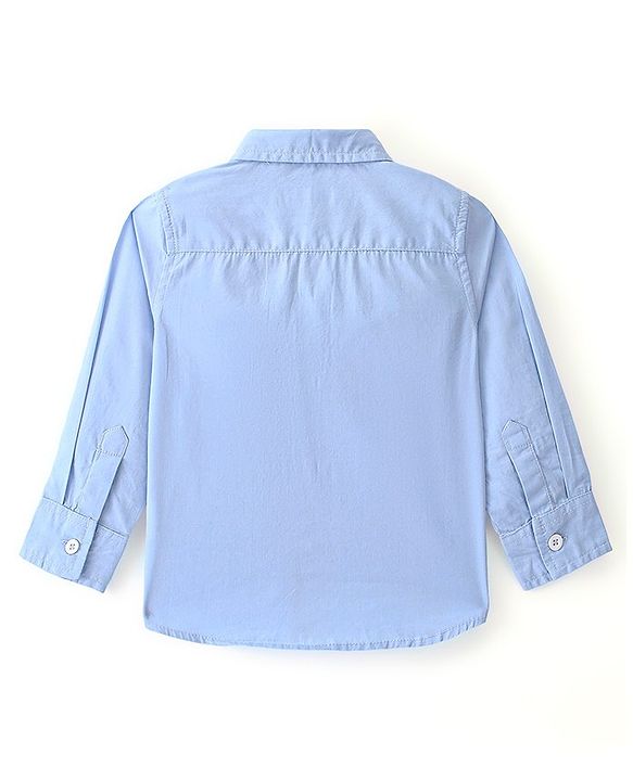 Babyhug Cotton Woven Full Sleeves Text Printed Shirt - Blue