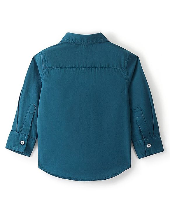 Babyhug Cotton Woven Full Sleeve Cut & Sew Shirt Solid Colour - Green White & Brown