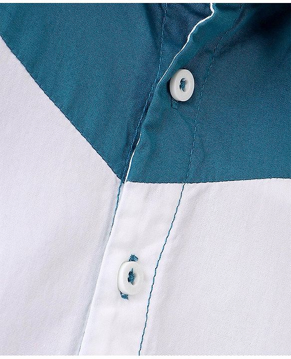 Babyhug Cotton Woven Full Sleeve Cut & Sew Shirt Solid Colour - Green White & Brown