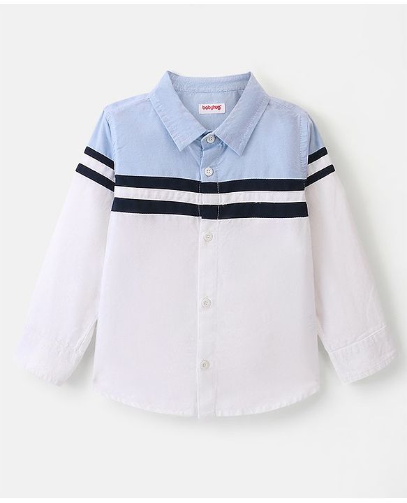 Babyhug 100% Cotton Knit Full Sleeve Shirt Solid Colour - Blue & White