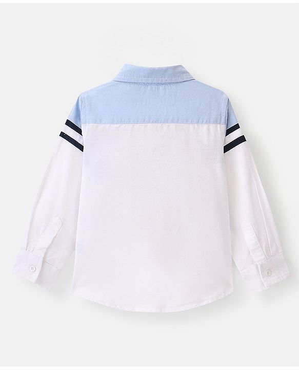 Babyhug 100% Cotton Knit Full Sleeve Shirt Solid Colour - Blue & White