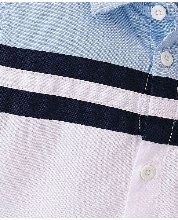 Babyhug 100% Cotton Knit Full Sleeve Shirt Solid Colour - Blue & White