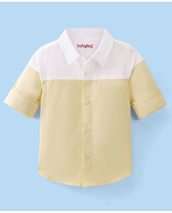 Babyhug 100% Cotton Woven Full Sleeve Regular Collar Solid Oxford Shirt - Yellow & White