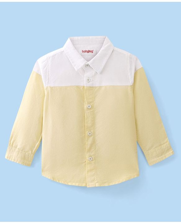 Babyhug 100% Cotton Woven Full Sleeve Regular Collar Solid Oxford Shirt - Yellow & White