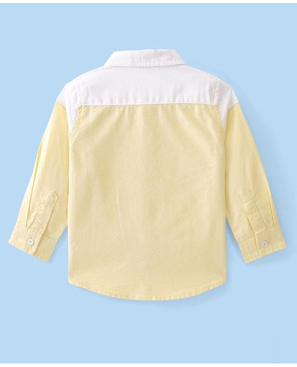 Babyhug 100% Cotton Woven Full Sleeve Regular Collar Solid Oxford Shirt - Yellow & White