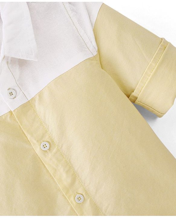 Babyhug 100% Cotton Woven Full Sleeve Regular Collar Solid Oxford Shirt - Yellow & White
