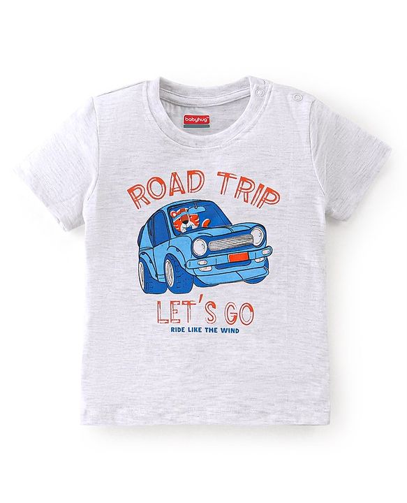 Babyhug Cotton Knit Half Sleeves Solid Shirt with Road Print T-Shirt - Blue & Grey