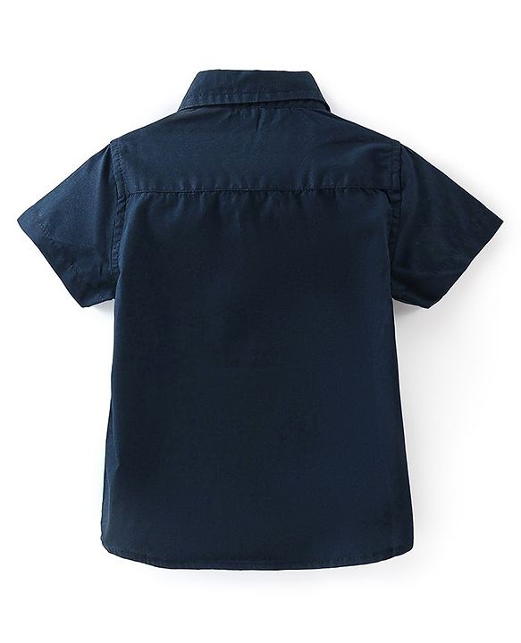 Babyhug Cotton Knit Half Sleeves Regular Collar Text Printed Cut & Sew Shirt - Blue