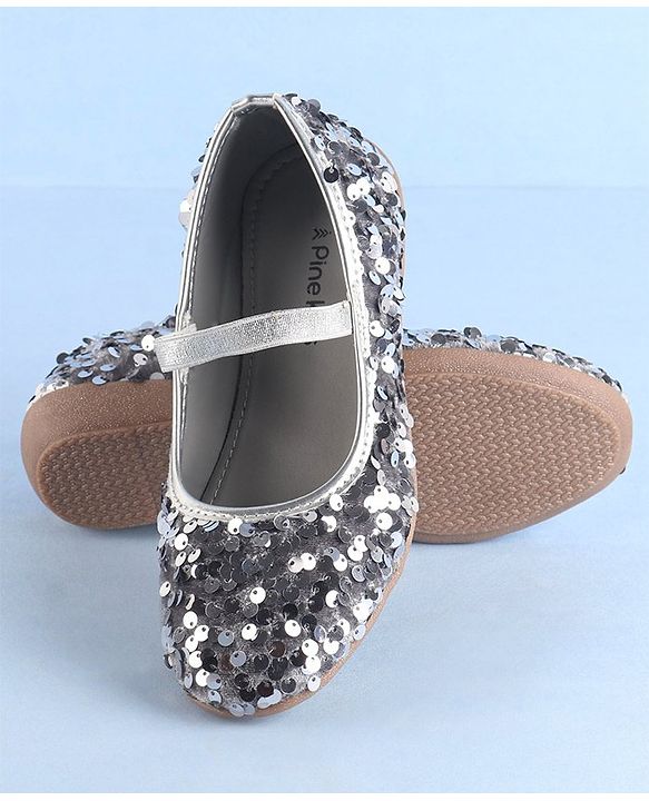 Pine Kids  Slip On Ballerina with Sequins Detailing -Silver