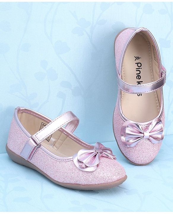 Pine Kids Ballerinas with Velcro Closure & Bow Applique - Pink