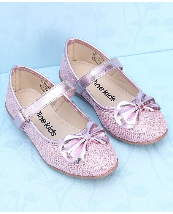 Pine Kids Ballerinas with Velcro Closure & Bow Applique - Pink