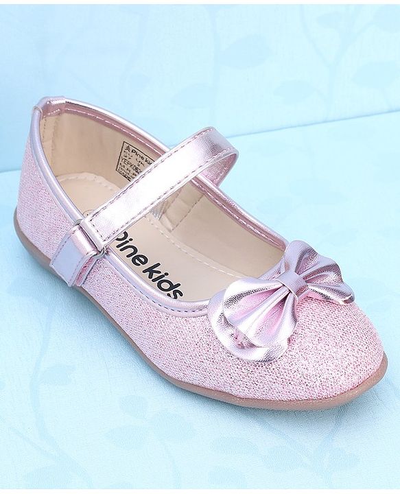 Pine Kids Ballerinas with Velcro Closure & Bow Applique - Pink