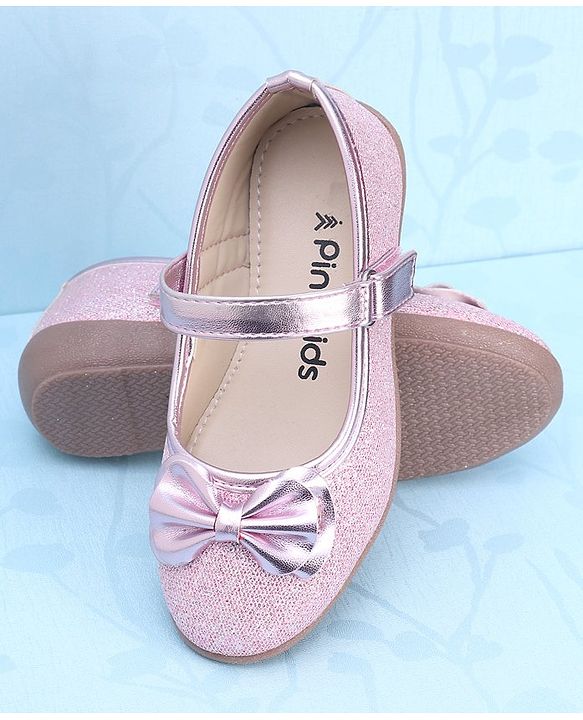 Pine Kids Ballerinas with Velcro Closure & Bow Applique - Pink