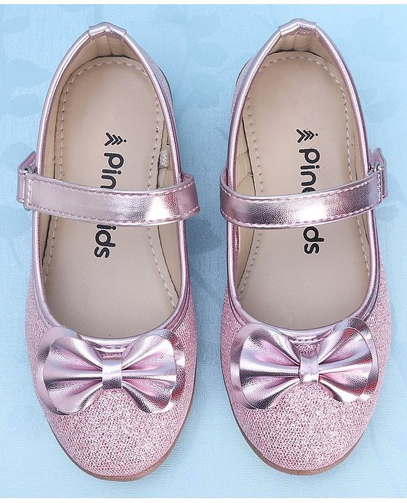 Pine Kids Ballerinas with Velcro Closure & Bow Applique - Pink