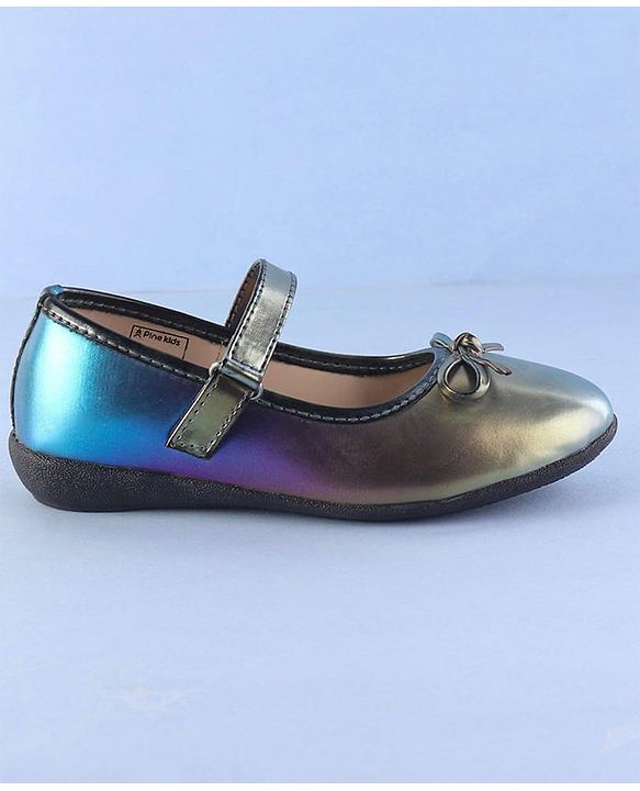 Pine Kids Ballerinas  with Velcro Closure & Bow Applique - Blue