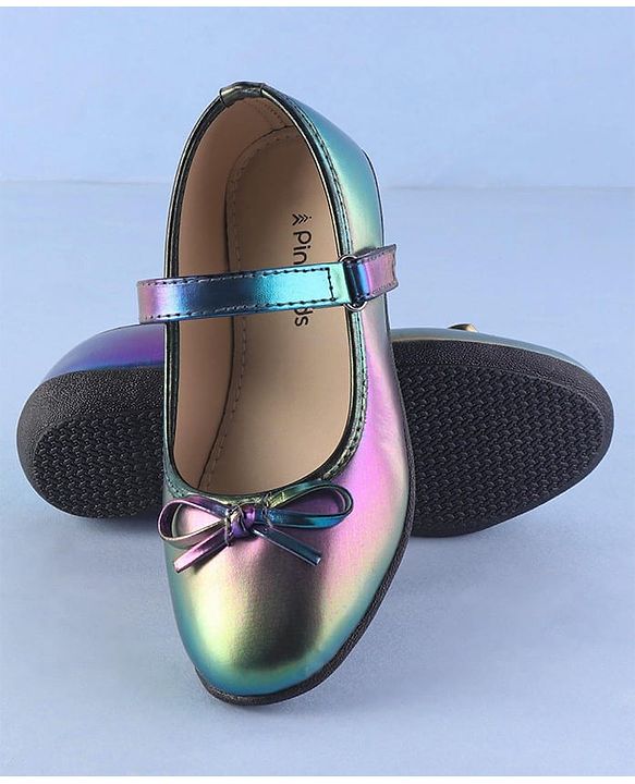 Pine Kids Ballerinas  with Velcro Closure & Bow Applique - Blue