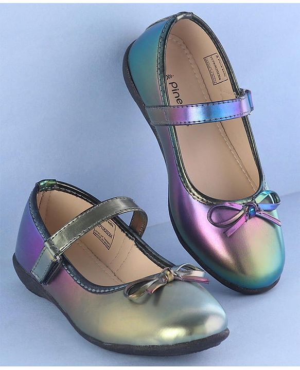 Pine Kids Ballerinas  with Velcro Closure & Bow Applique - Blue