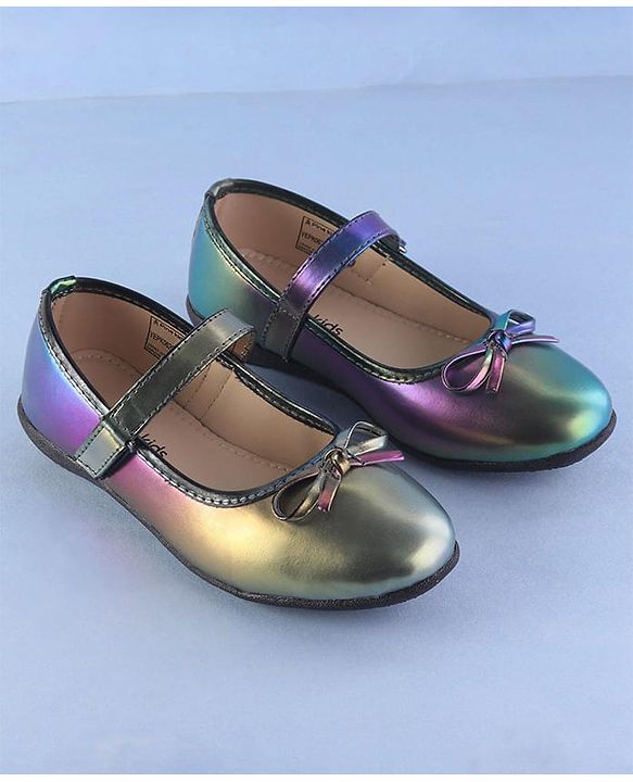 Pine Kids Ballerinas  with Velcro Closure & Bow Applique - Blue