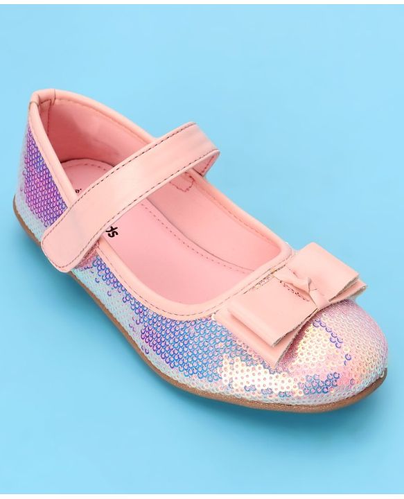 Pine Kids Ballerinas with Velcro Closure & Bow Applique- Pink