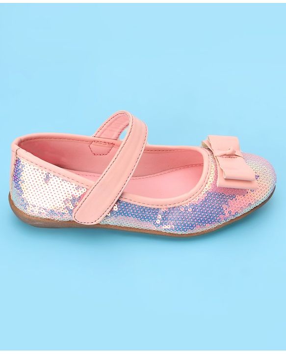 Pine Kids Ballerinas with Velcro Closure & Bow Applique- Pink