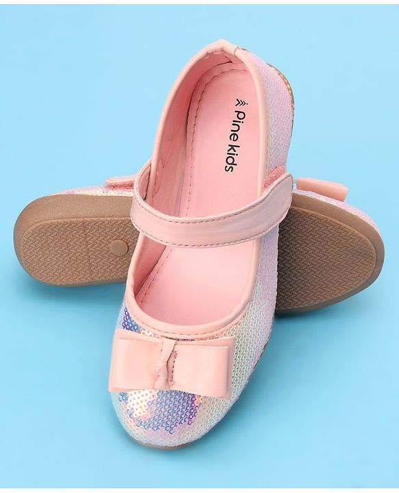 Pine Kids Ballerinas with Velcro Closure & Bow Applique- Pink