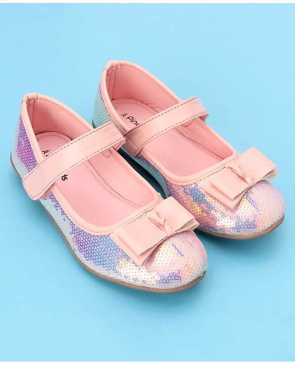 Pine Kids Ballerinas with Velcro Closure & Bow Applique- Pink
