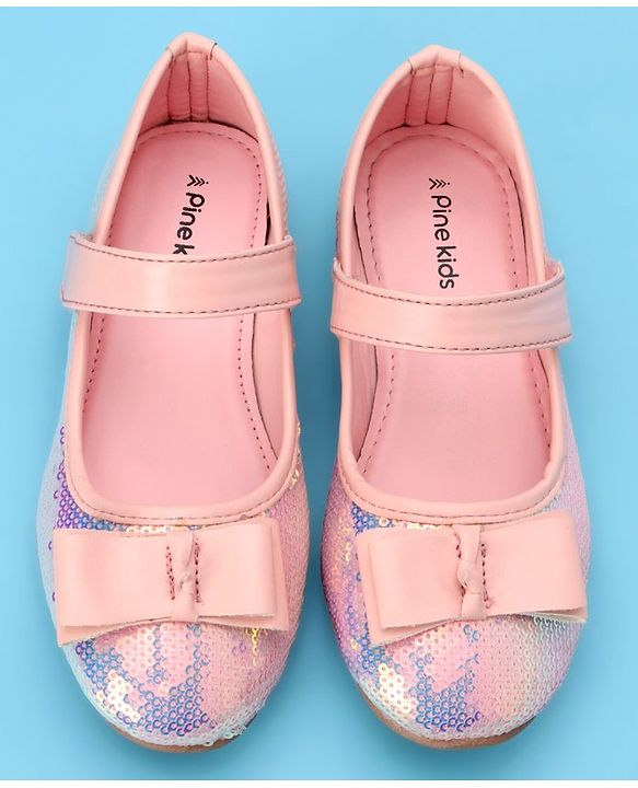 Pine Kids Ballerinas with Velcro Closure & Bow Applique- Pink