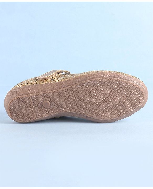 Pine Kids Ballerinas with Velcro Closure & Bow Applique- Golden