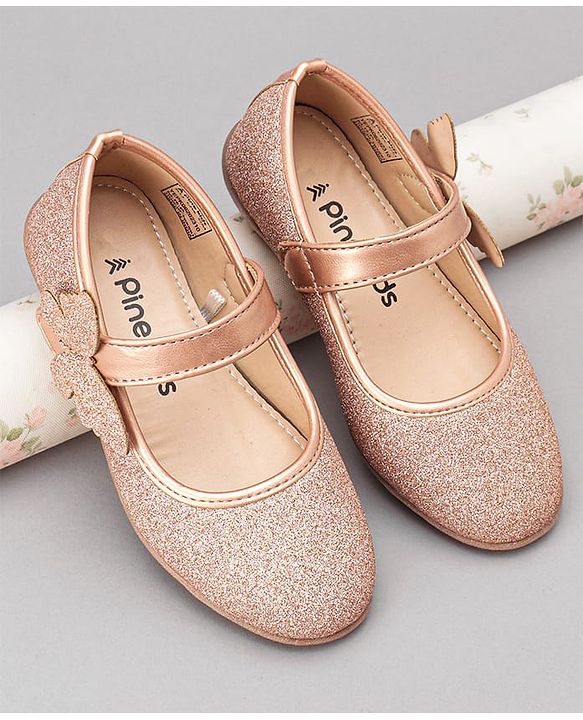 Pine Kids Ballerinas with Velcro Closure Shimmered Butterfly Applique - Golden