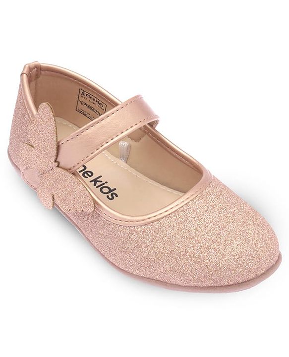 Pine Kids Ballerinas with Velcro Closure Shimmered Butterfly Applique - Golden