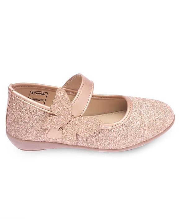 Pine Kids Ballerinas with Velcro Closure Shimmered Butterfly Applique - Golden