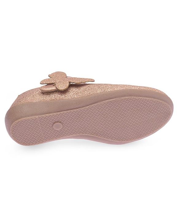 Pine Kids Ballerinas with Velcro Closure Shimmered Butterfly Applique - Golden
